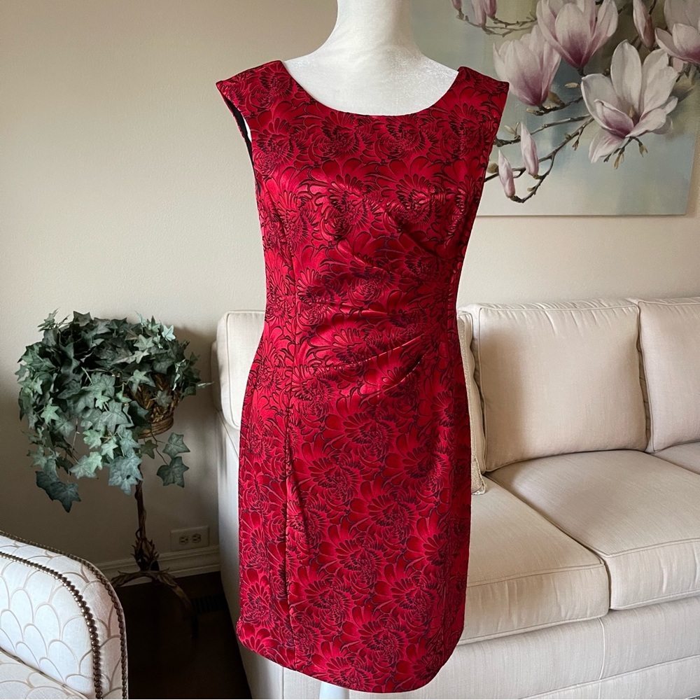 Connected Apparel Red Dress Side Ruched Holiday Party Dress - Picture 6 of 16